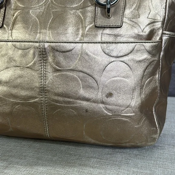 Coach East West F17727 Gallery Embossed Metallic Gold Leather Tote shoulder bag - Picture 3 of 12